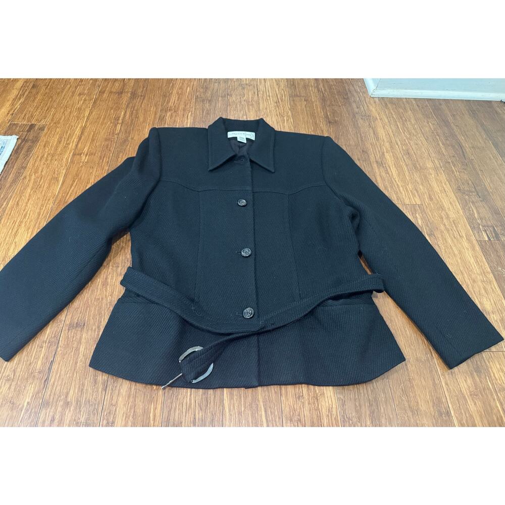 Vintage 90s Jones New York Black Wool Belted Blazer Jacket USA Womens 16 Peplum - Picture 7 of 12